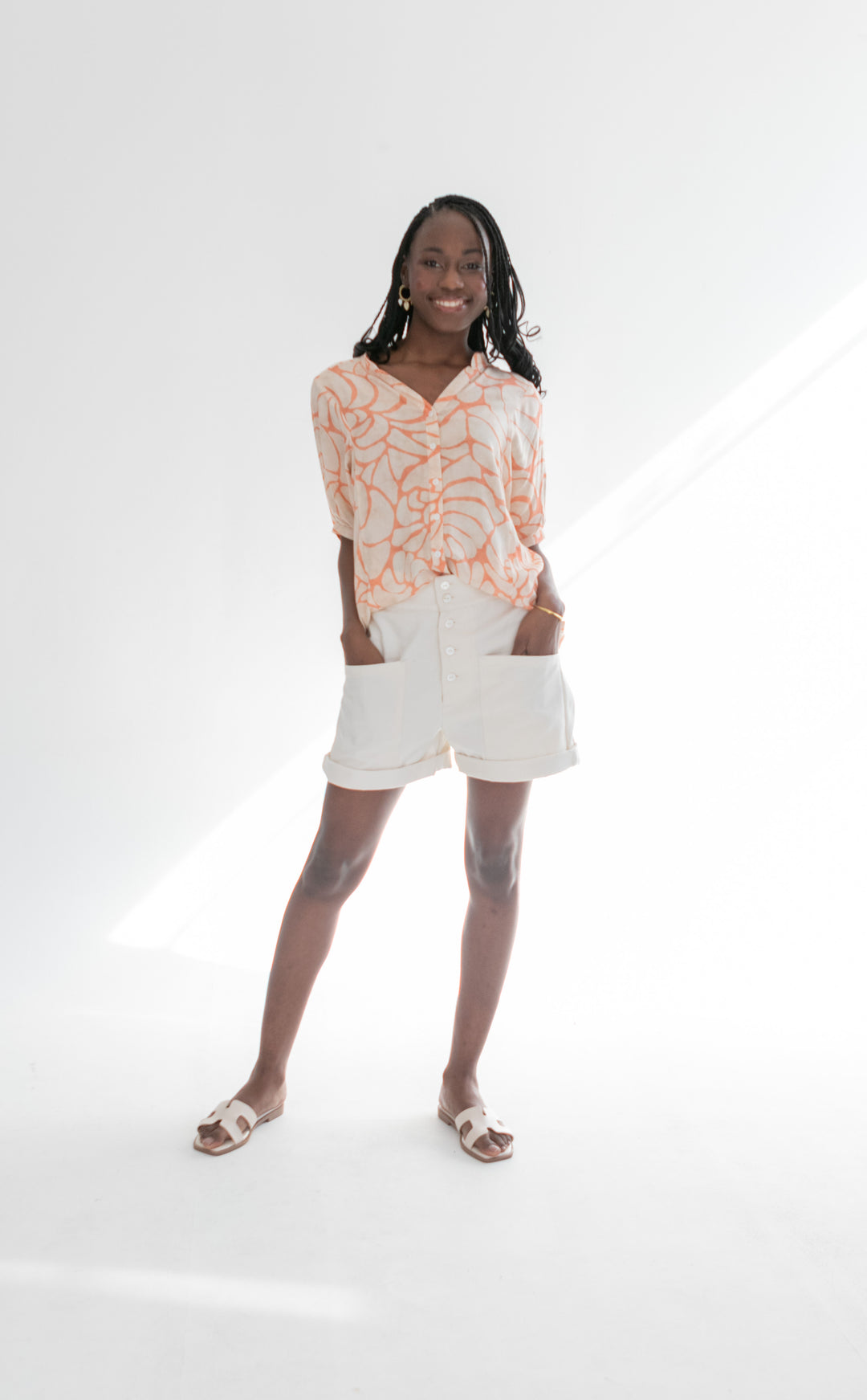 Gabi Blouse Coral Shell Print-TOPS-kindacollection-Kinda