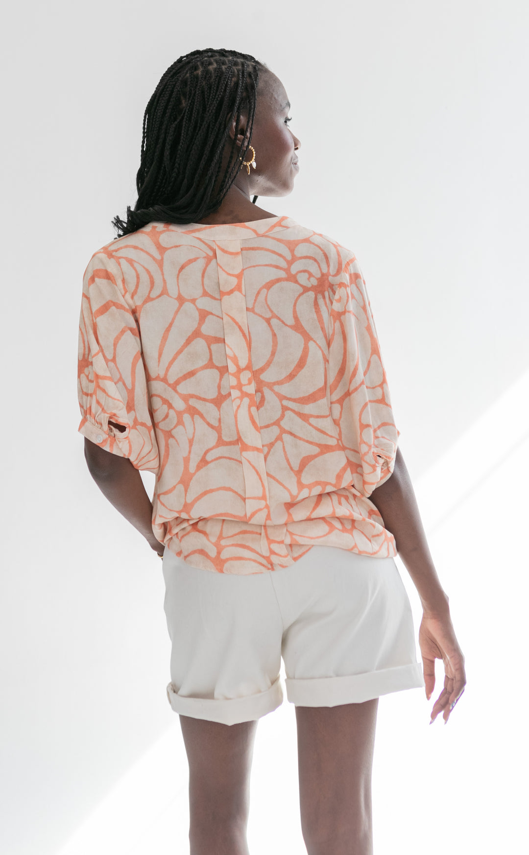 Gabi Blouse Coral Shell Print-TOPS-kindacollection-Kinda
