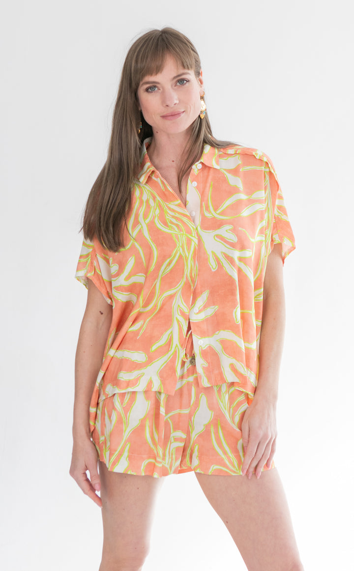 Mariam Shirt Lime Coral Print-TOPS-kindacollection-Kinda