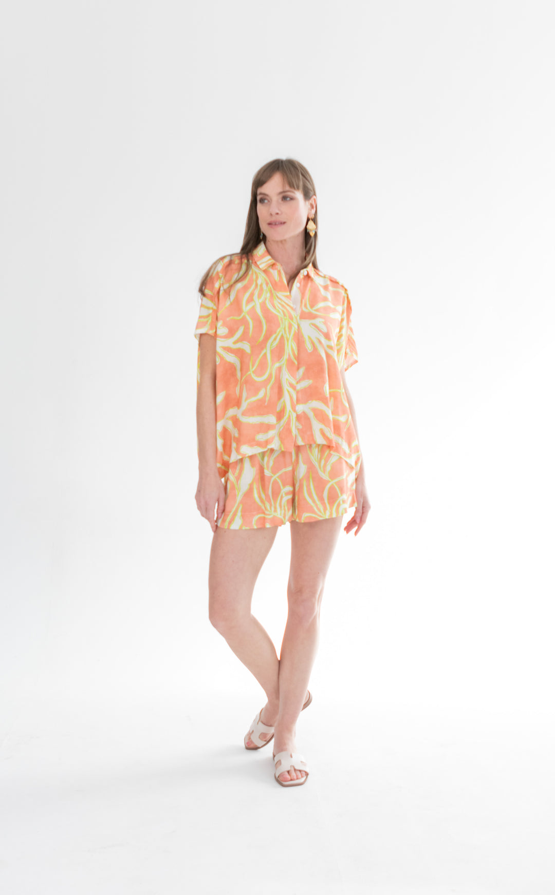 Mariam Shirt Lime Coral Print-TOPS-kindacollection-Kinda