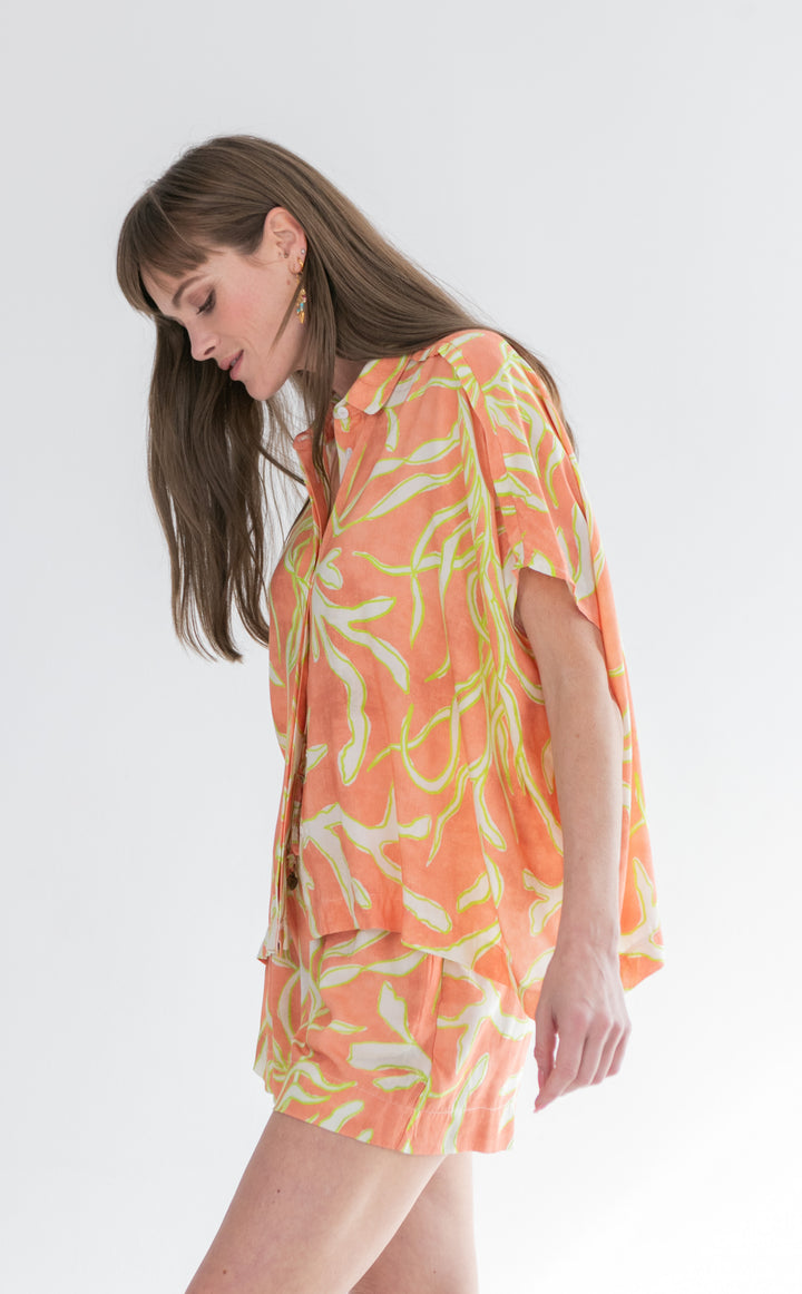 Mariam Shirt Lime Coral Print-TOPS-kindacollection-Kinda