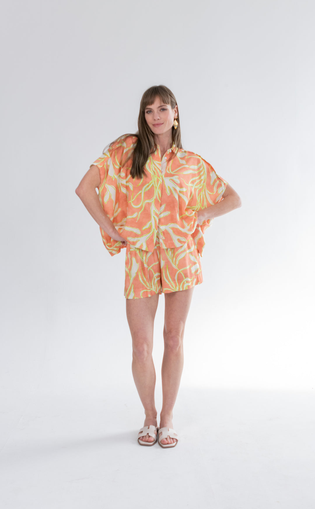 Mariam Shirt Lime Coral Print-TOPS-kindacollection-Kinda