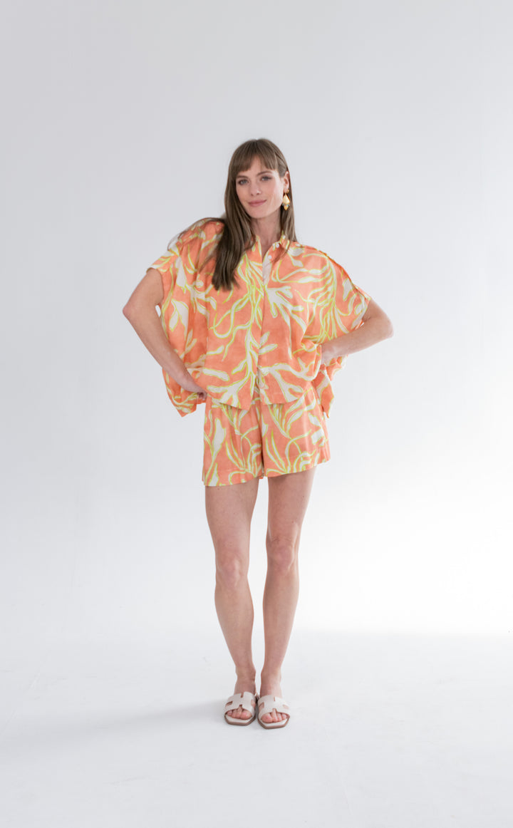 Mariam Shirt Lime Coral Print-TOPS-kindacollection-Kinda