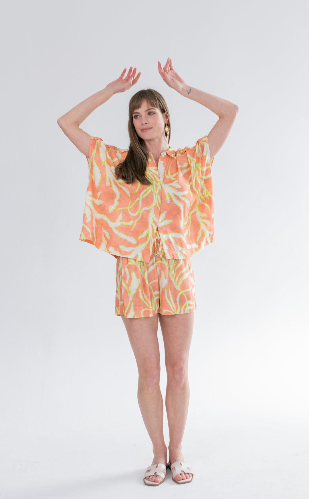 Mariam Shirt Lime Coral Print-TOPS-kindacollection-Kinda