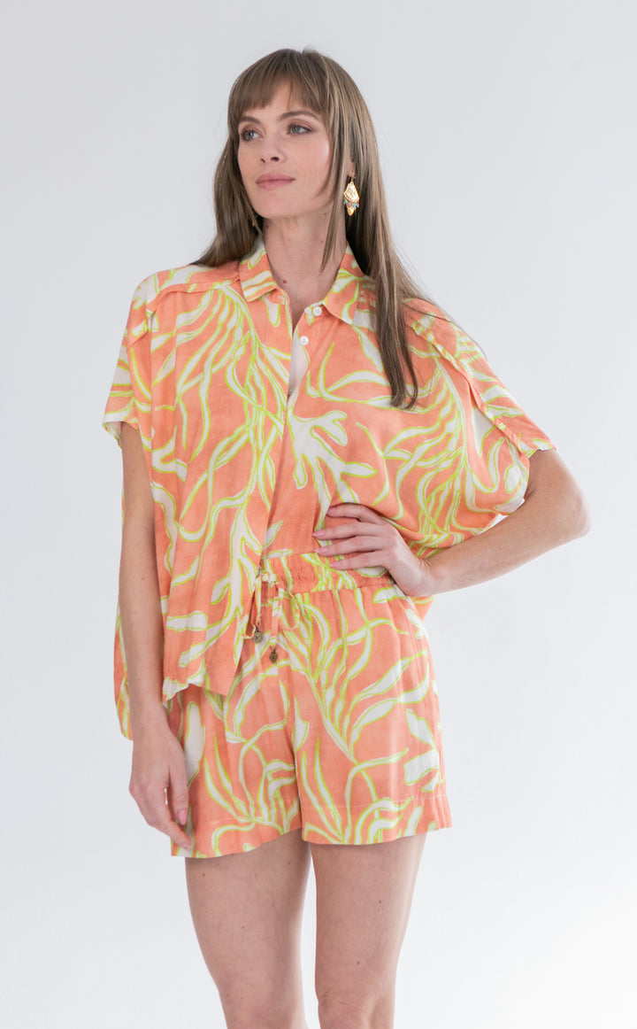 Mariam Shirt Lime Coral Print-TOPS-kindacollection-Kinda