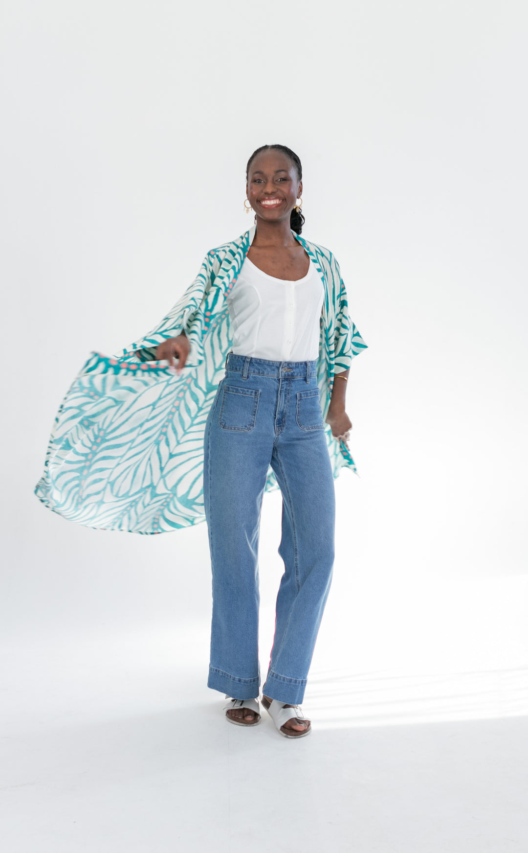 Corfu Kimono Blue & Pink Dot-TOPS-Kinda-Kinda