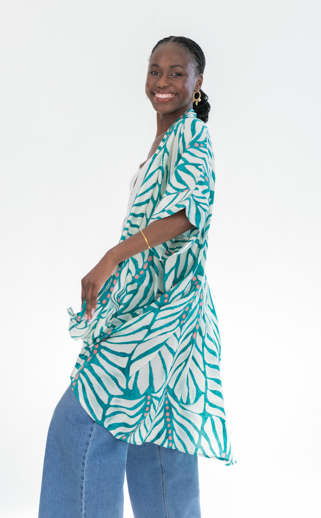 Corfu Kimono Blue & Pink Dot-TOPS-Kinda-Kinda