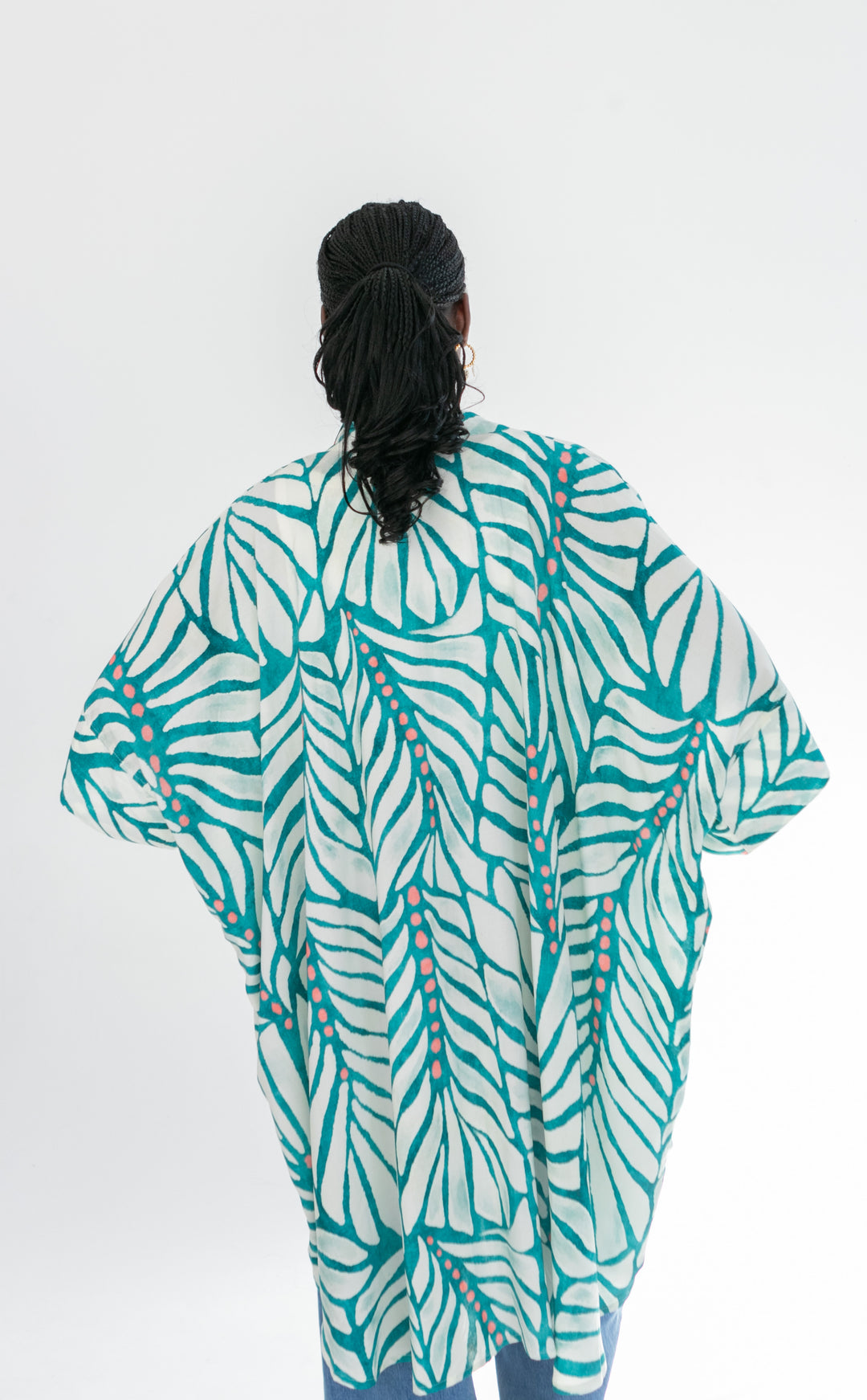 Corfu Kimono Blue & Pink Dot-TOPS-Kinda-Kinda