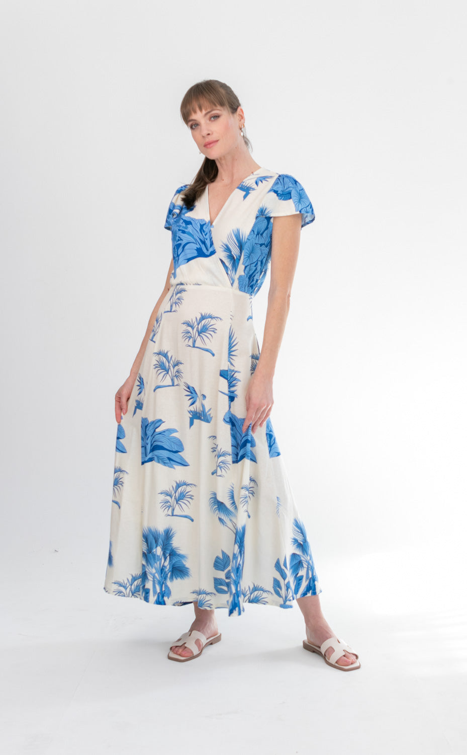 Lily Dress Blue Palm-DRESSES-kindacollection-Kinda