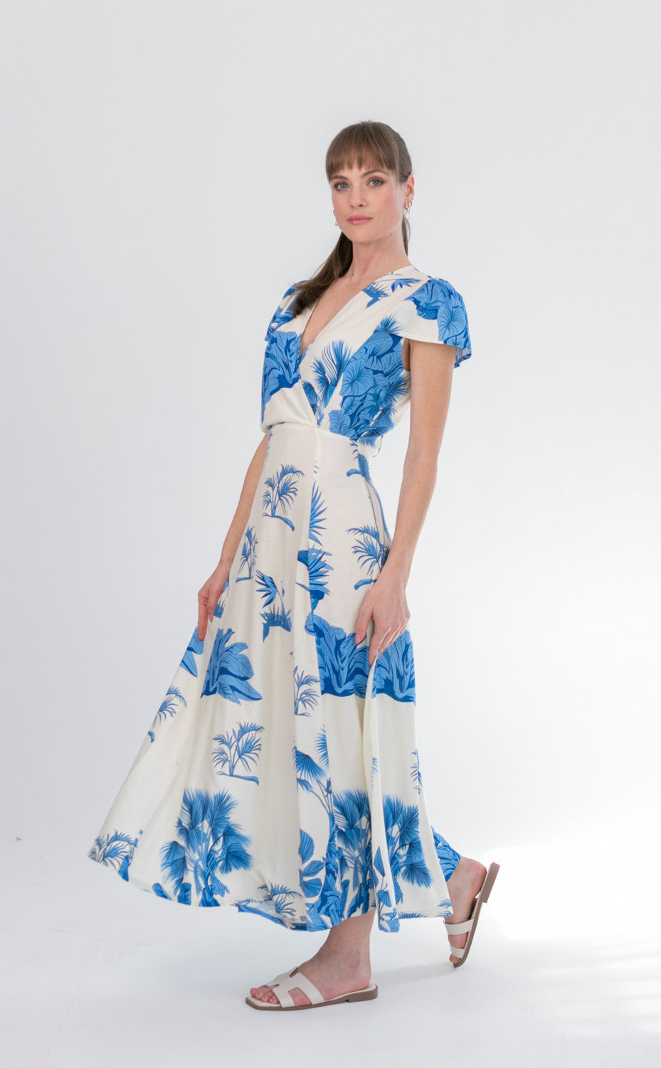 Lily Dress Blue Palm-DRESSES-kindacollection-Kinda