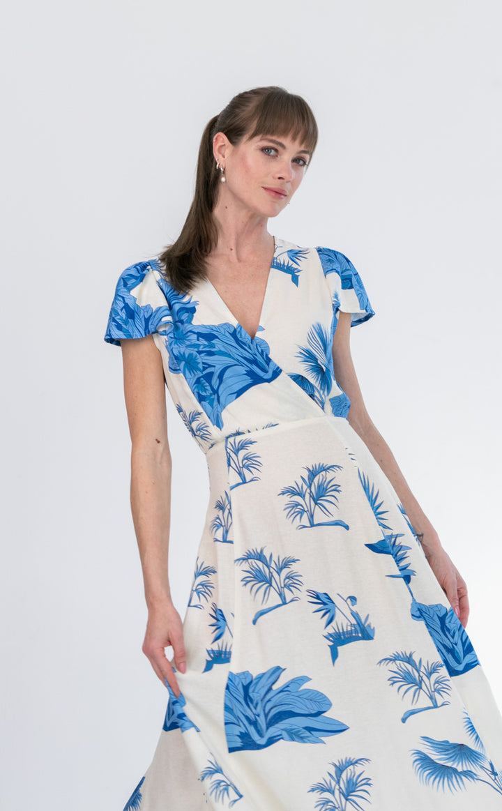 Lily Dress Blue Palm-DRESSES-kindacollection-Kinda