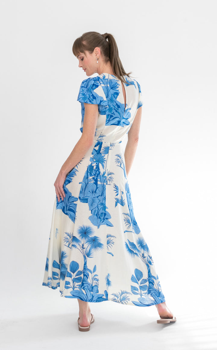 Lily Dress Blue Palm-DRESSES-kindacollection-Kinda