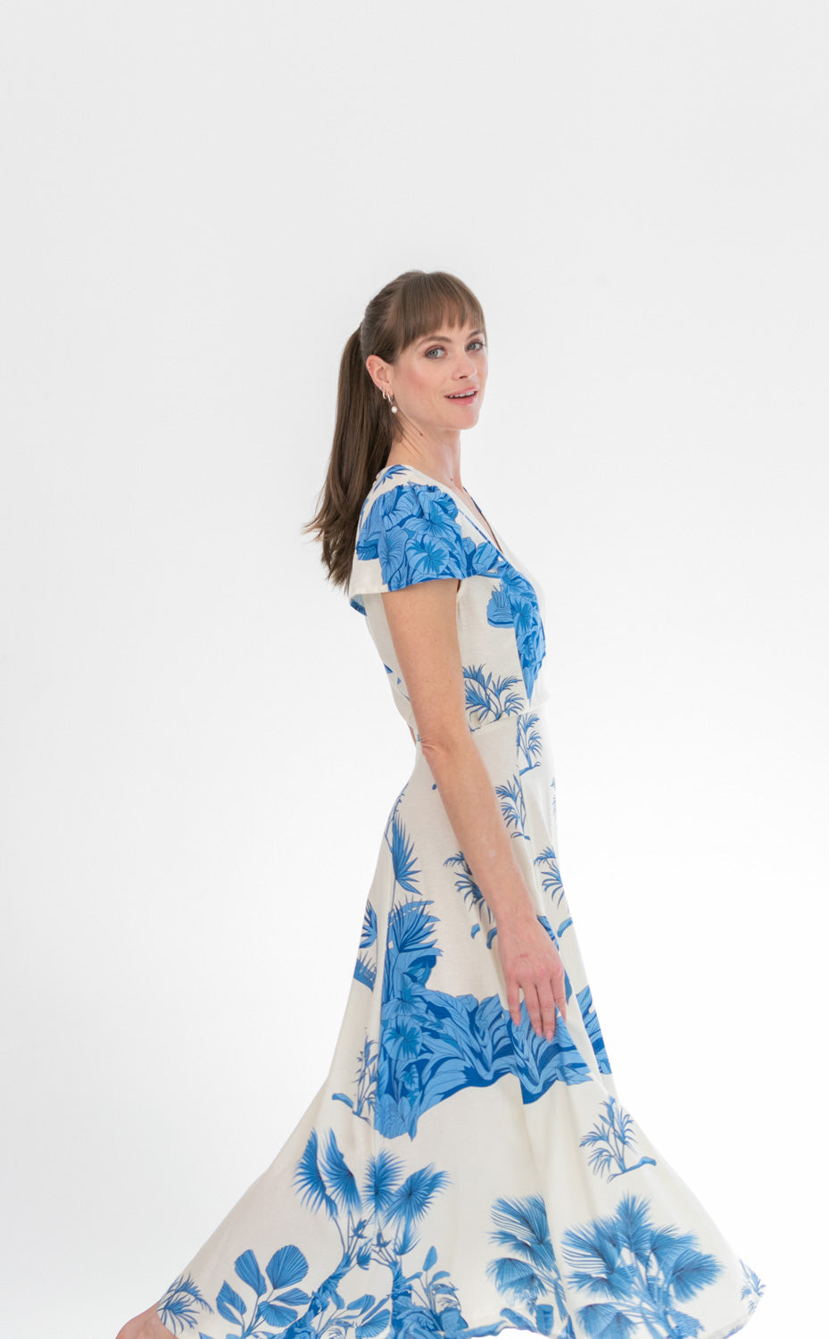 Lily Dress Blue Palm-DRESSES-kindacollection-Kinda