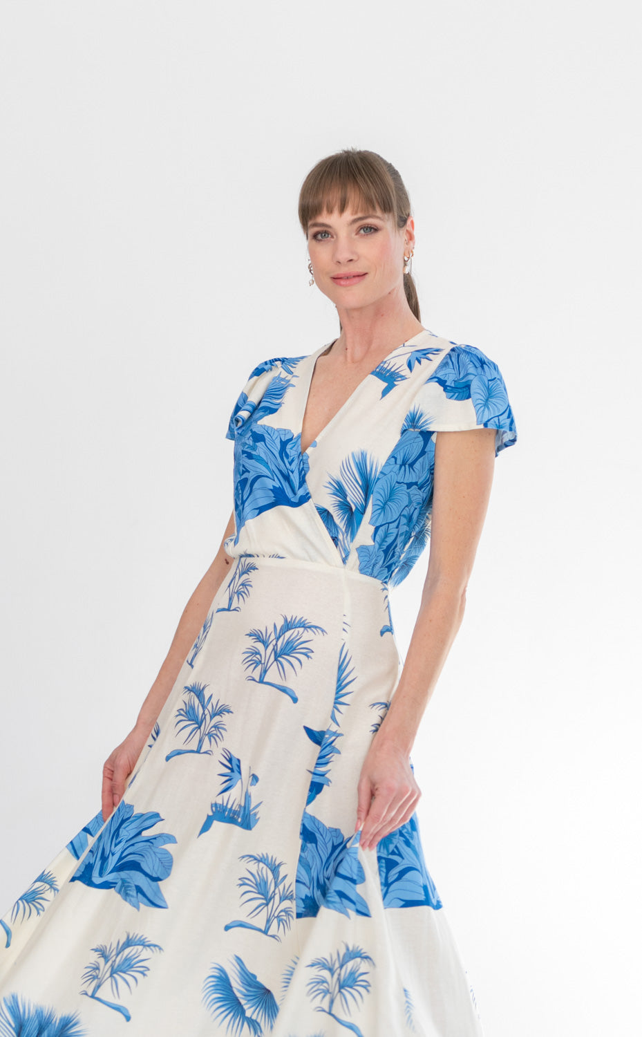 Lily Dress Blue Palm-DRESSES-kindacollection-Kinda