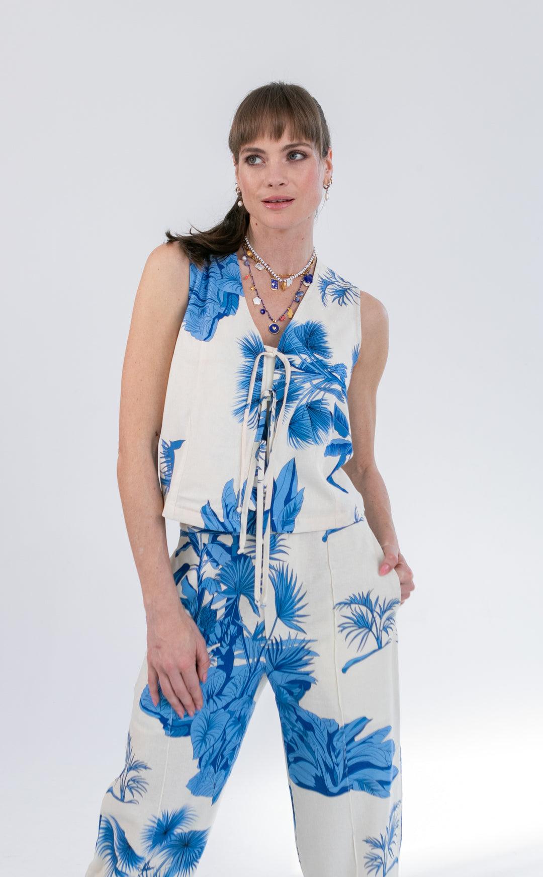 Wilson Waistcoat Blue Palm-TOPS-kindacollection-Kinda