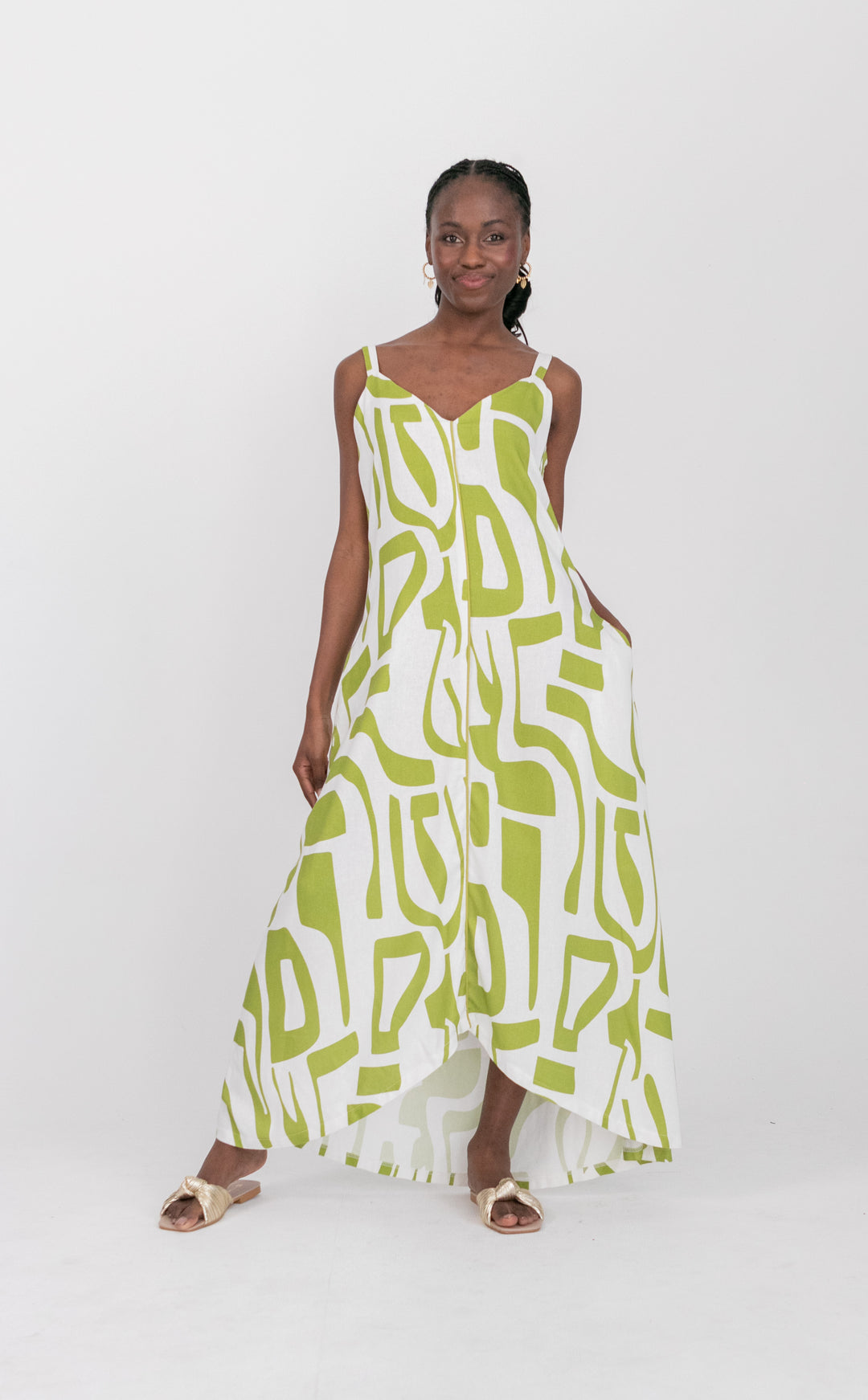 Phoebe Dress Green Geo Print-DRESSES-kindacollection-Kinda