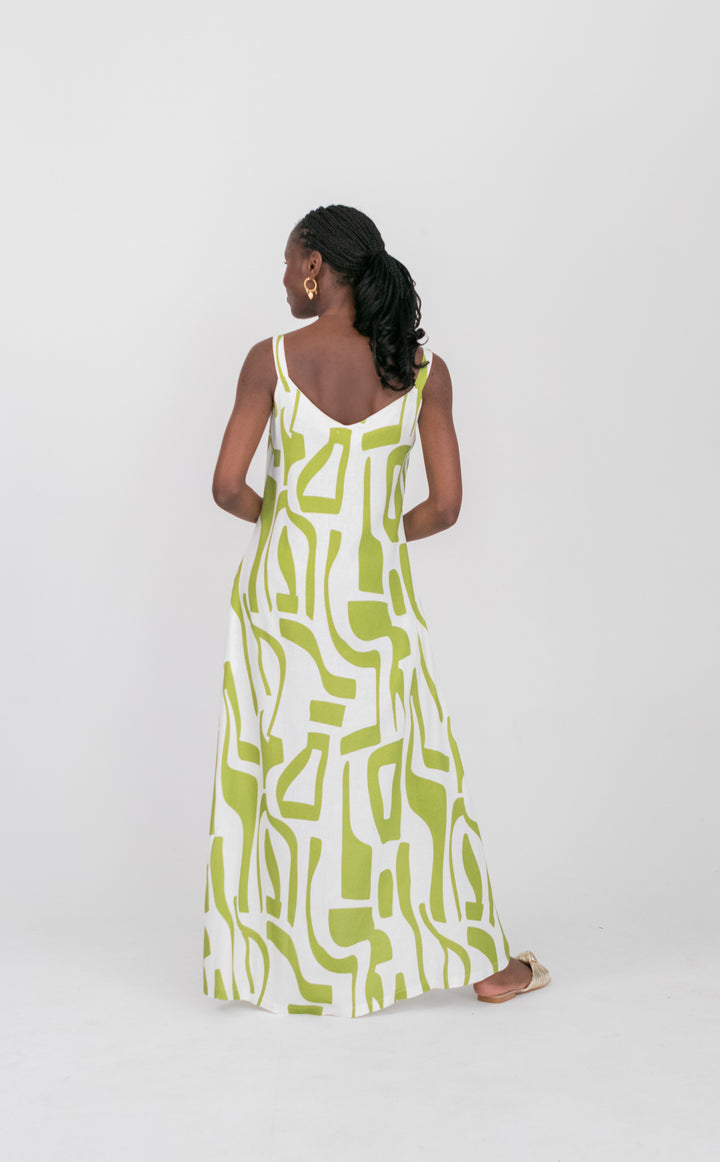 Phoebe Dress Green Geo Print-DRESSES-kindacollection-Kinda