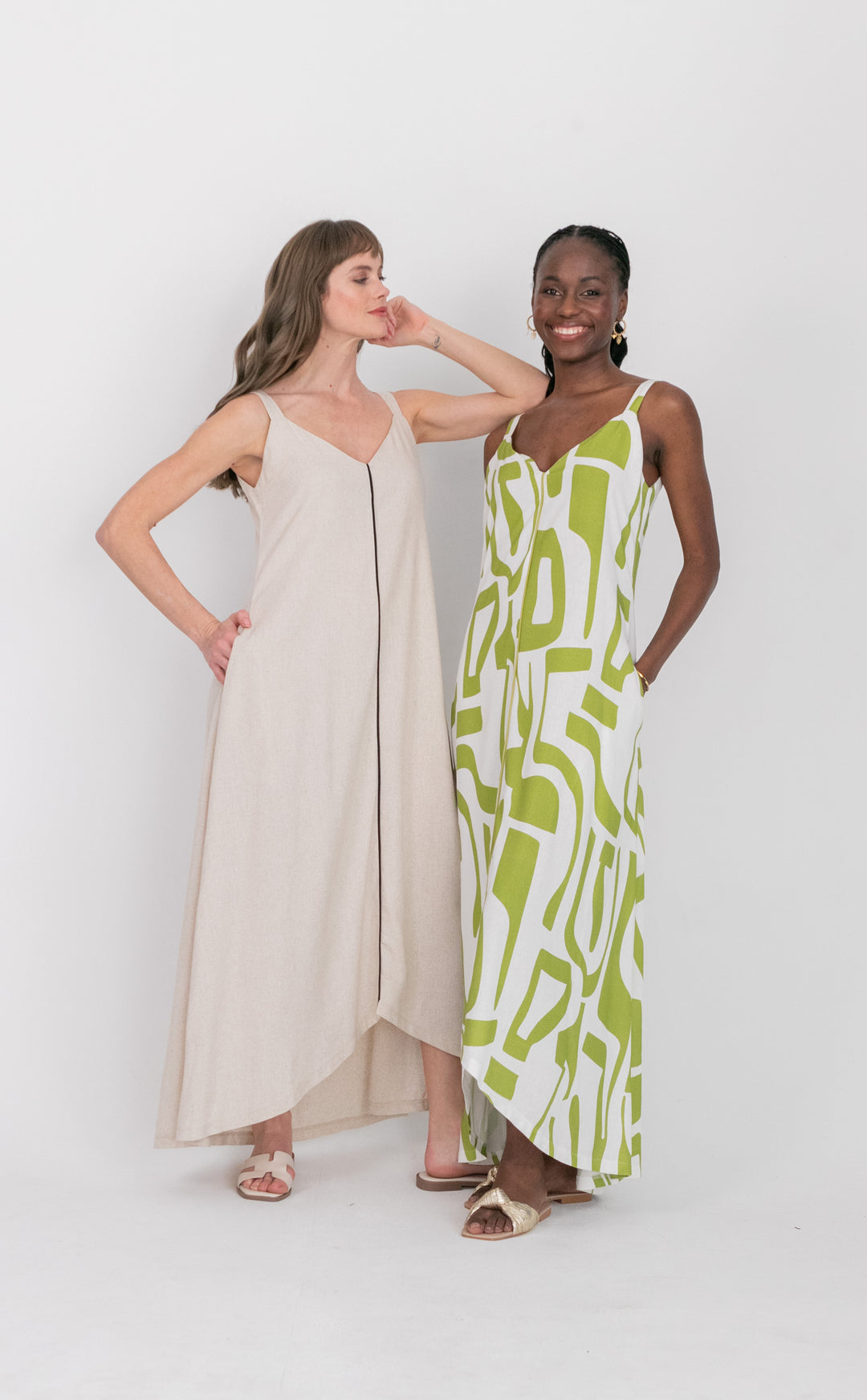 Phoebe Dress Green Geo Print-DRESSES-kindacollection-Kinda