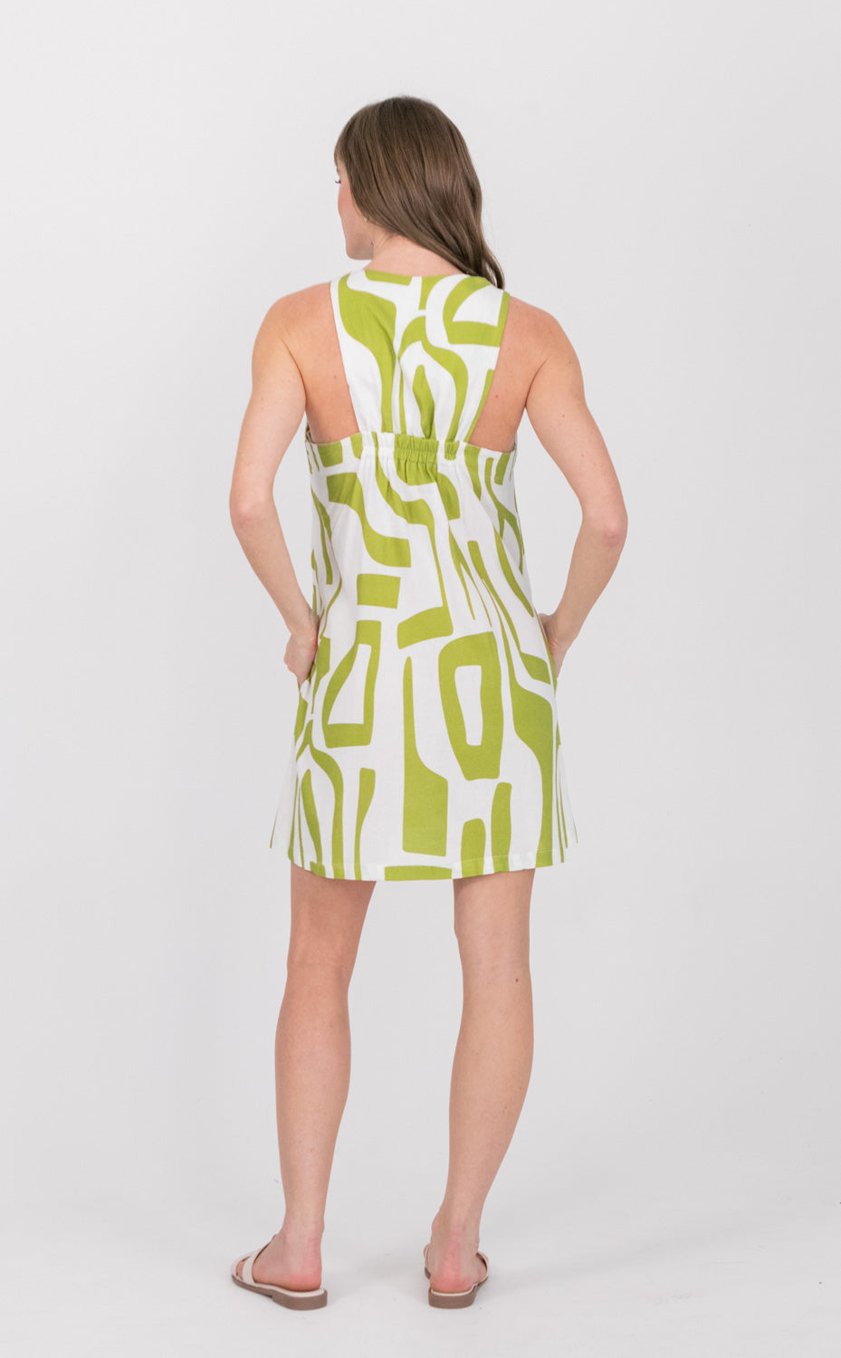 St Tropez Dress Green Geo Print-DRESSES-kindacollection-Kinda