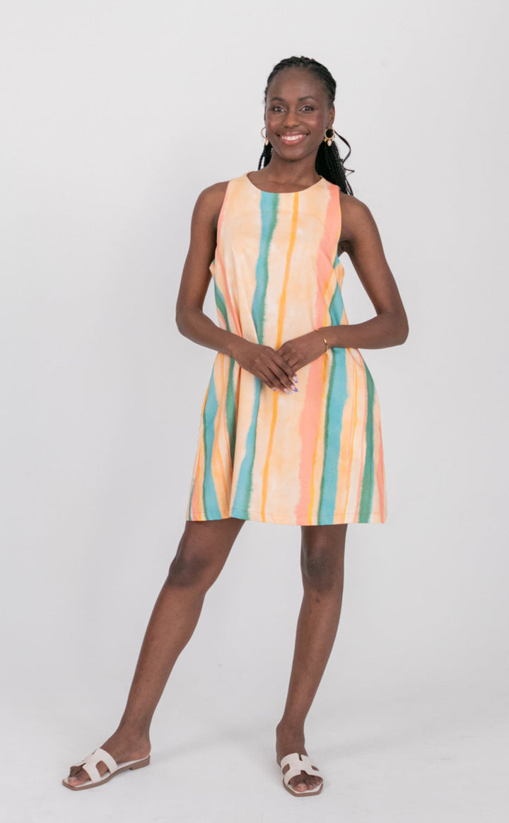 St Tropez Dress Coral Stripe-DRESSES-kindacollection-Kinda