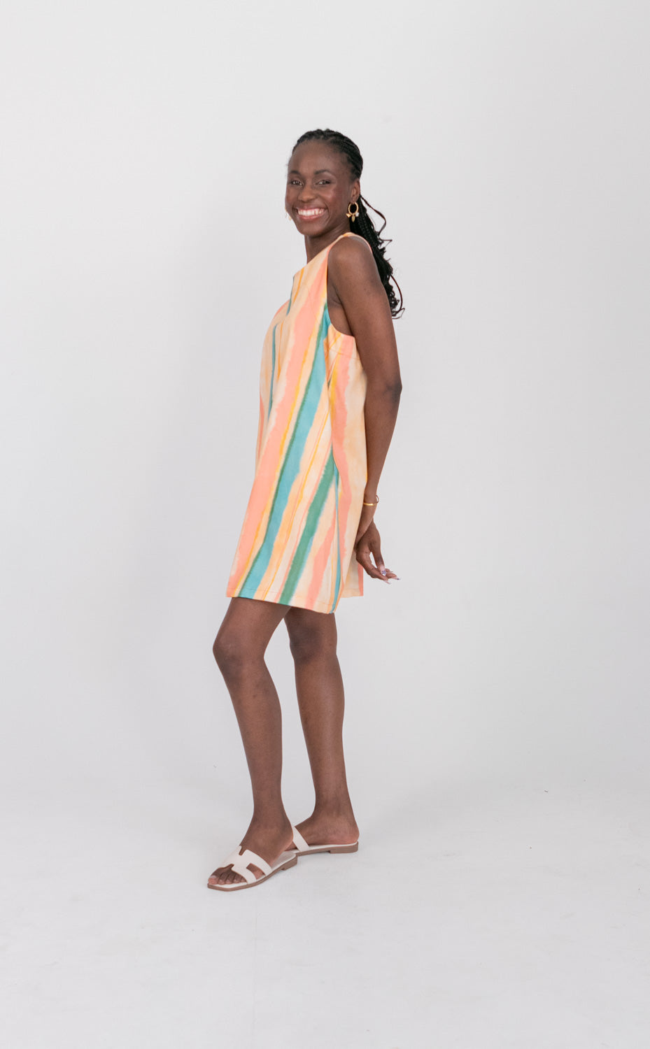 St Tropez Dress Coral Stripe-DRESSES-kindacollection-Kinda
