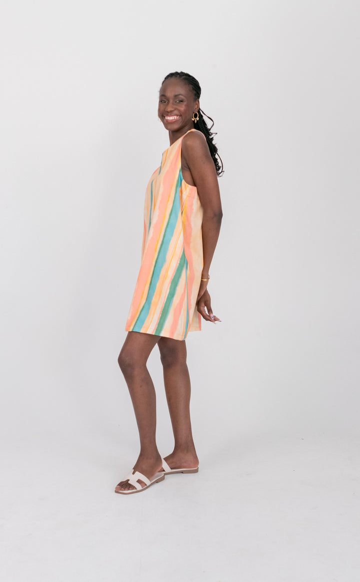 St Tropez Dress Coral Stripe-DRESSES-kindacollection-Kinda