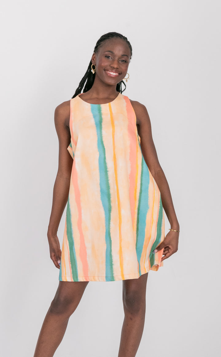 St Tropez Dress Coral Stripe-DRESSES-kindacollection-Kinda
