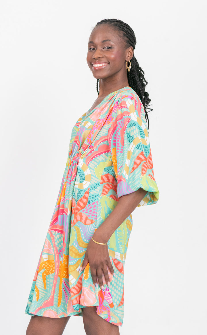 Arniston Short Dress Blue Tiger Print-DRESSES-Kinda-Kinda