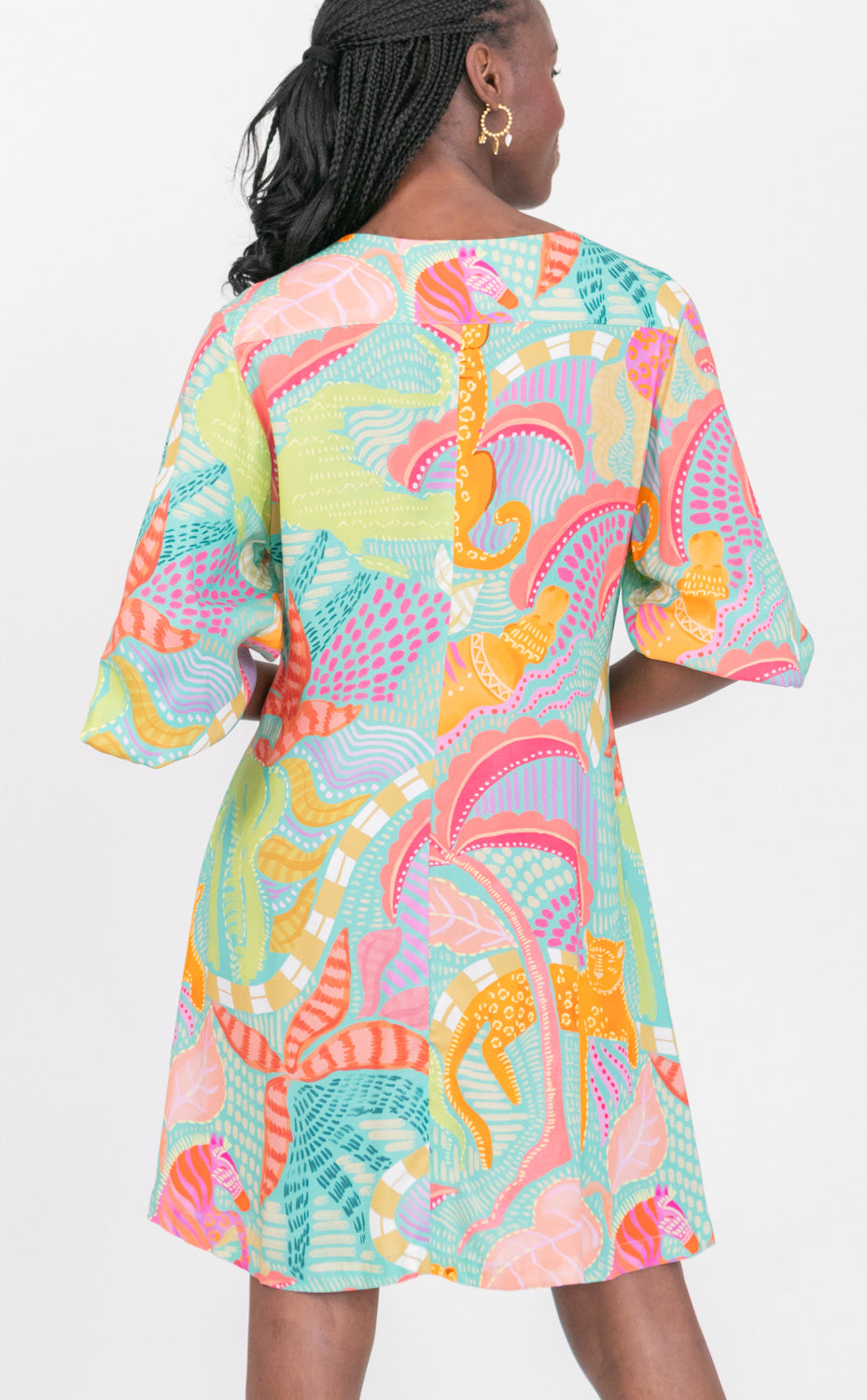 Arniston Short Dress Blue Tiger Print-DRESSES-Kinda-Kinda