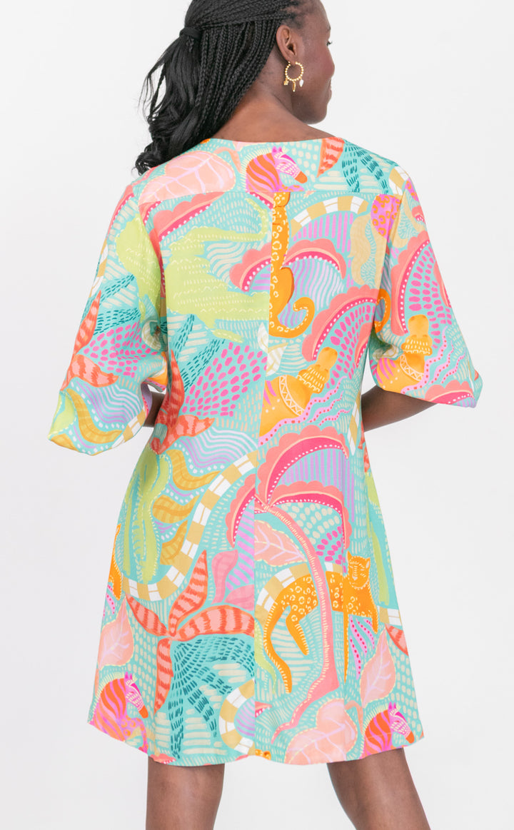 Arniston Short Dress Blue Tiger Print-DRESSES-Kinda-Kinda