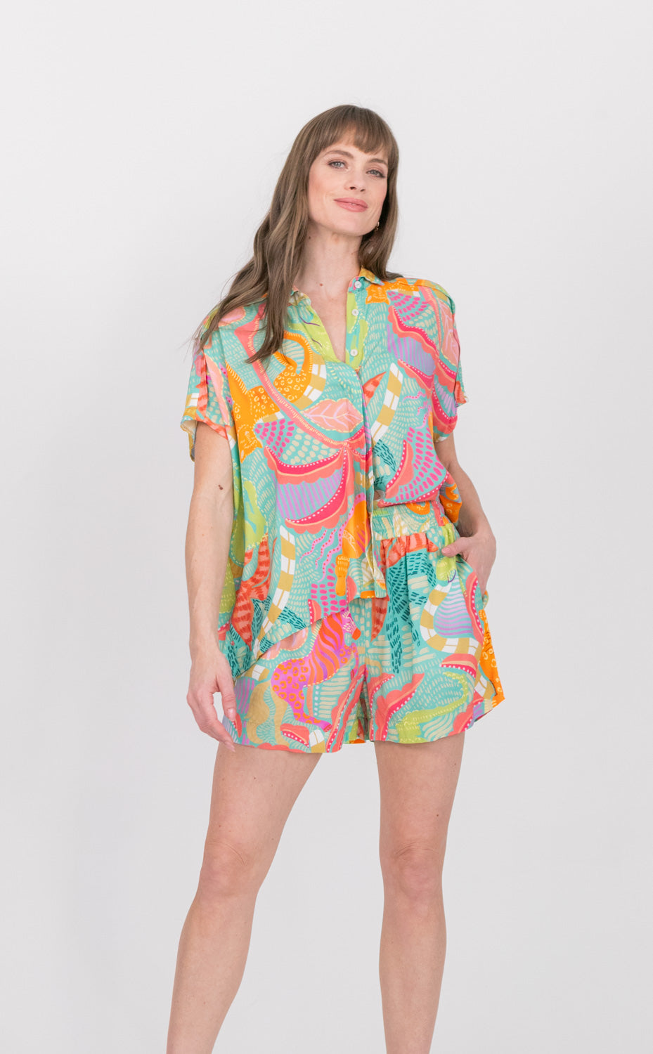 Mykonos Shorts Blue Tiger Print-PANTS-kindacollection-Kinda