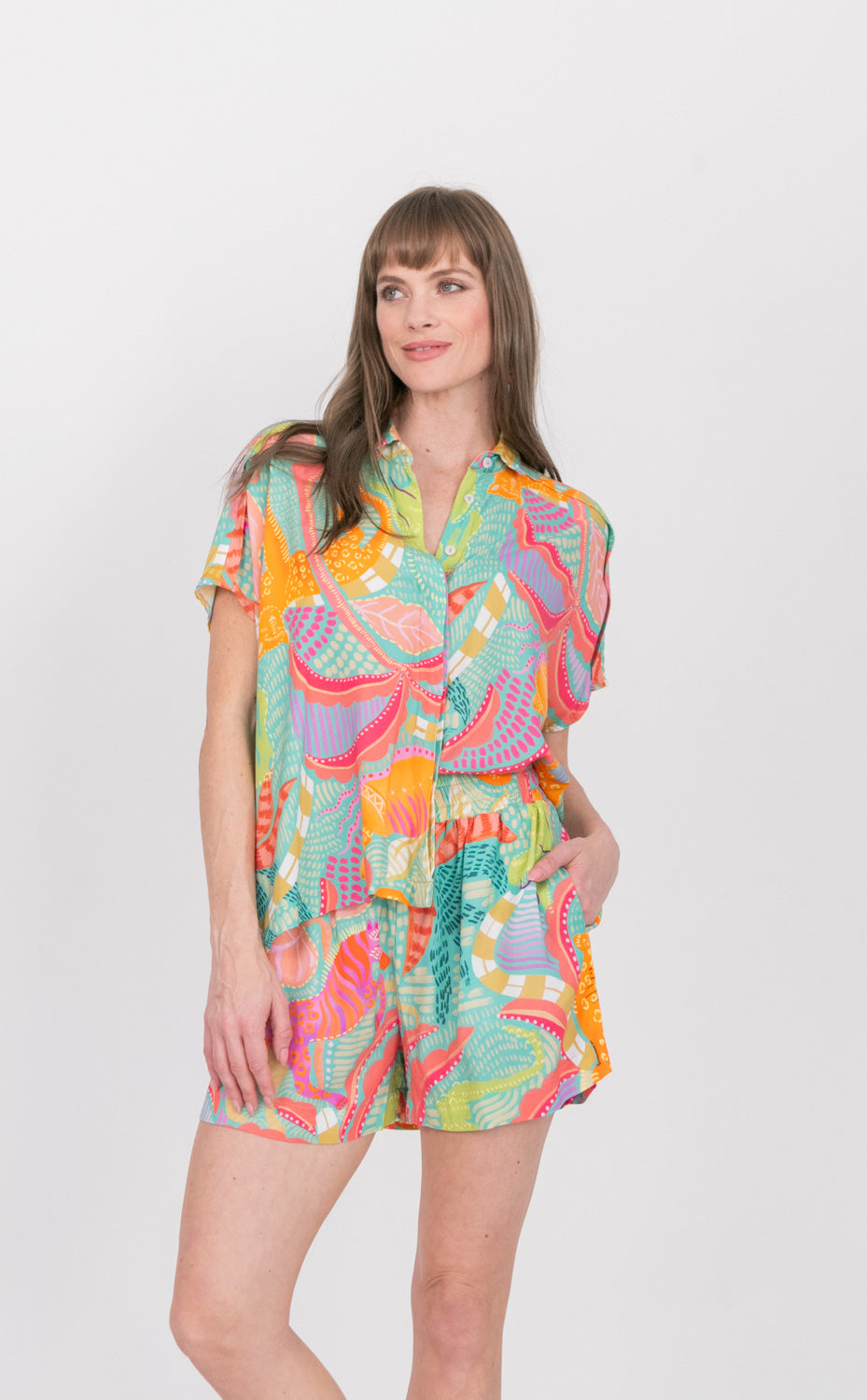 Mariam Shirt Blue Tiger Print-TOPS-kindacollection-Kinda