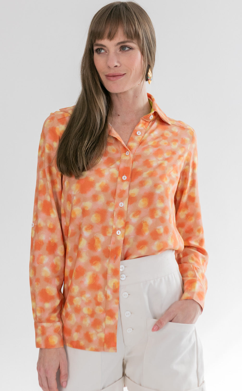 Boyfriend Shirt Coral Animal Print-TOPS-kindacollection-Kinda