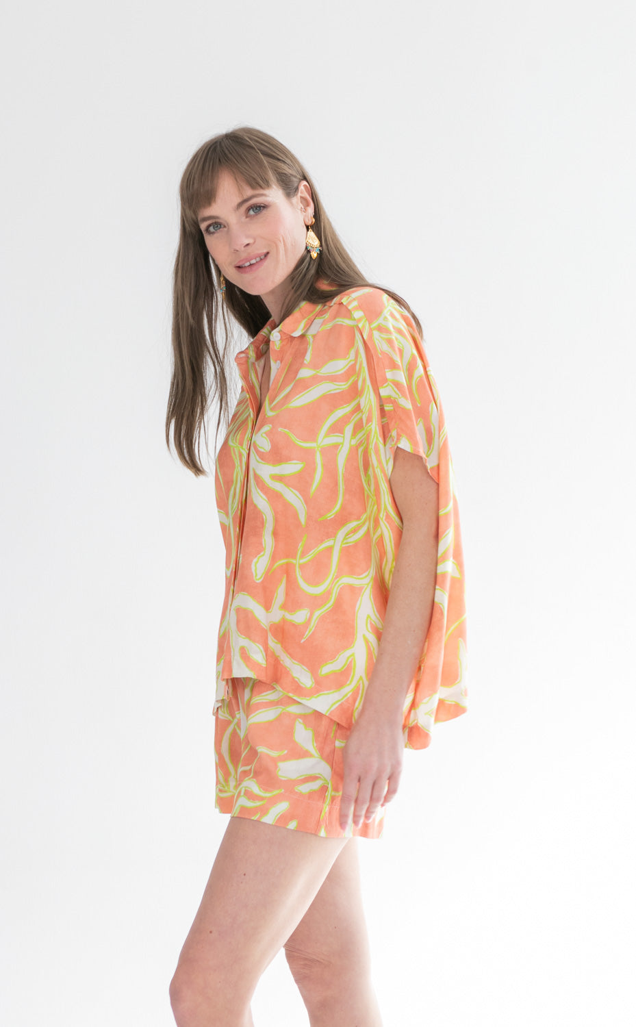 Mykonos Shorts Lime Coral Print-PANTS-kindacollection-Kinda