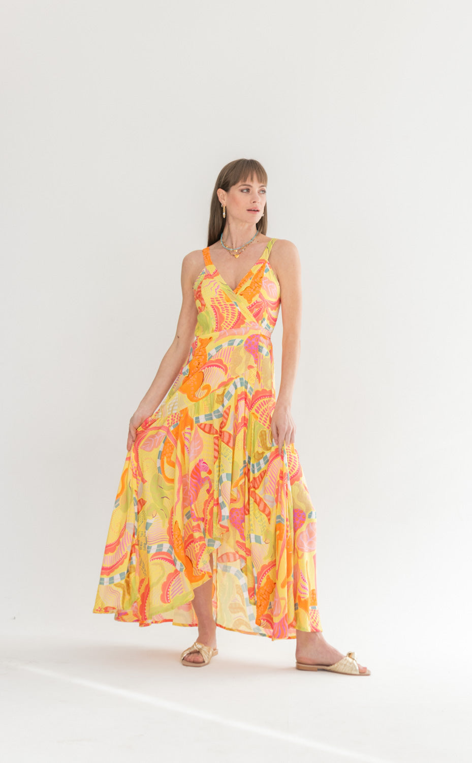 Kea Wrap Dress Lemoncello Print-DRESSES-kindacollection-Kinda