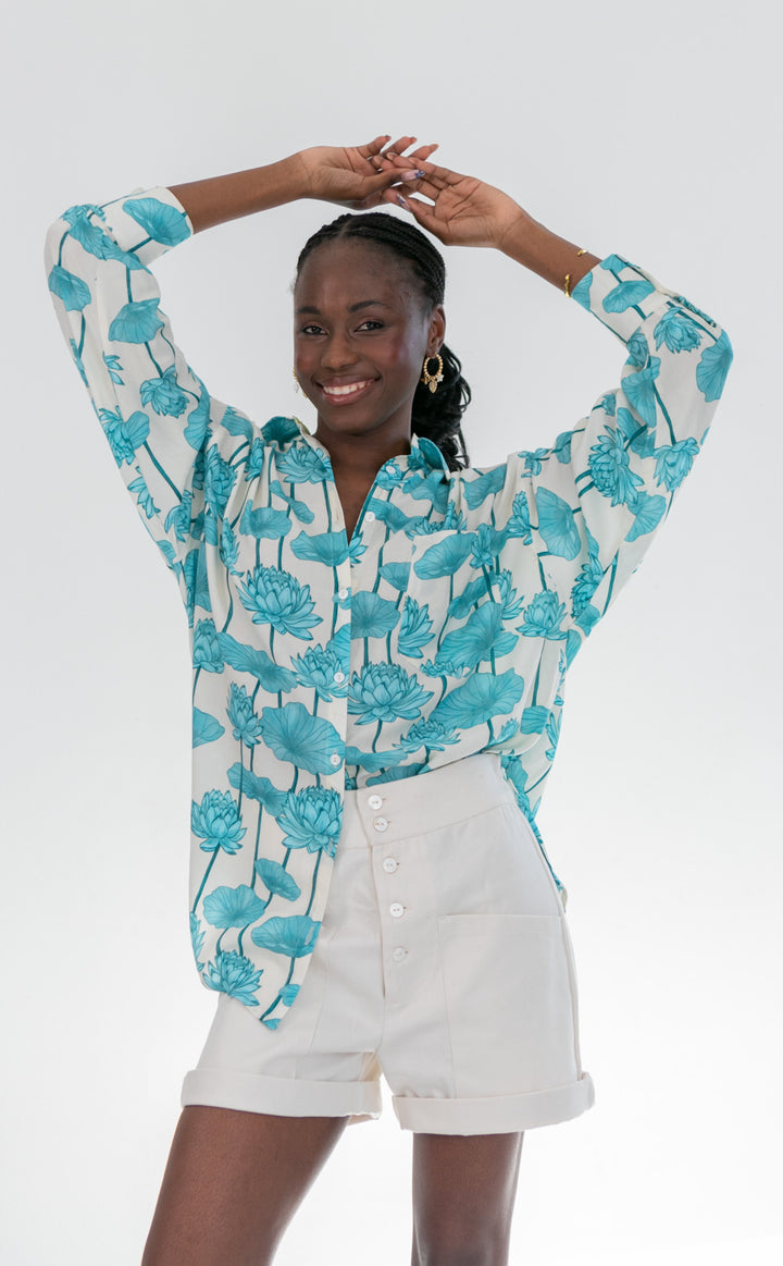 Charlotte Shirt Blue Lotus-TOPS-kindacollection-Kinda