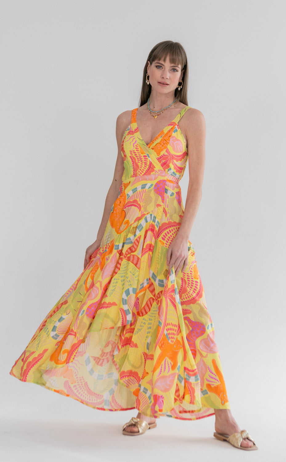 Kea Wrap Dress Lemoncello Print-DRESSES-kindacollection-Kinda