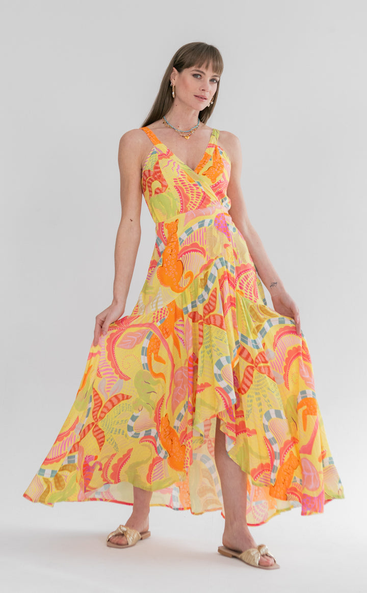 Kea Wrap Dress Lemoncello Print-DRESSES-kindacollection-Kinda