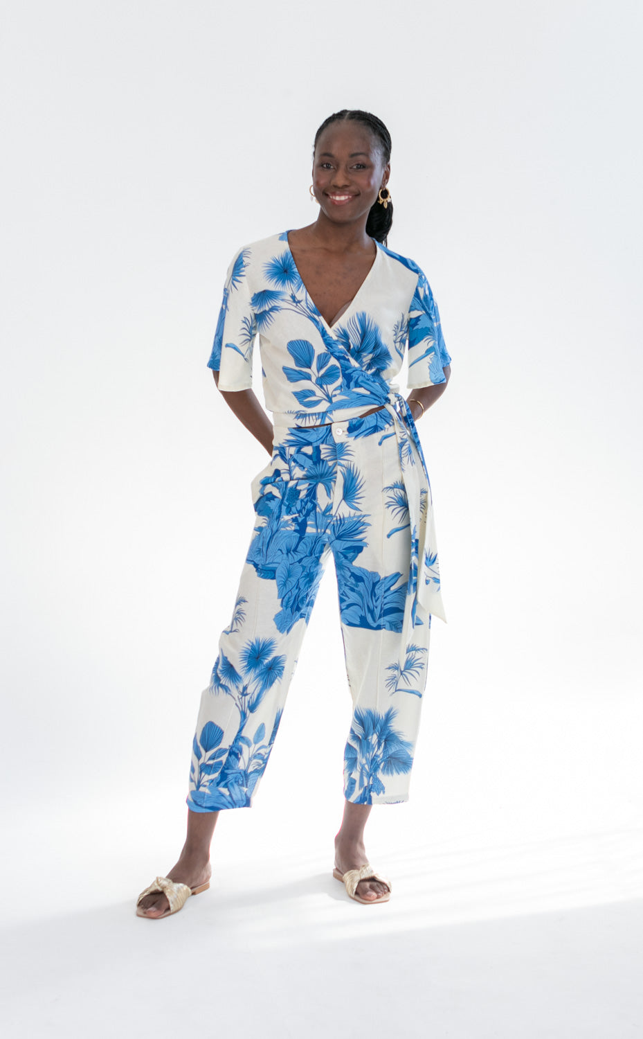 Vera Pants Blue Palm-PANTS-kindacollection-Kinda