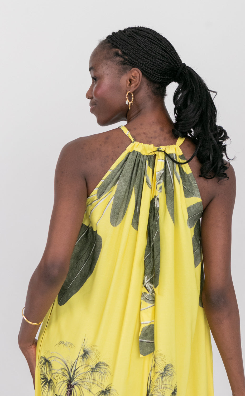 Abi Dress Yellow Palm Print-DRESSES-kindacollection-Kinda