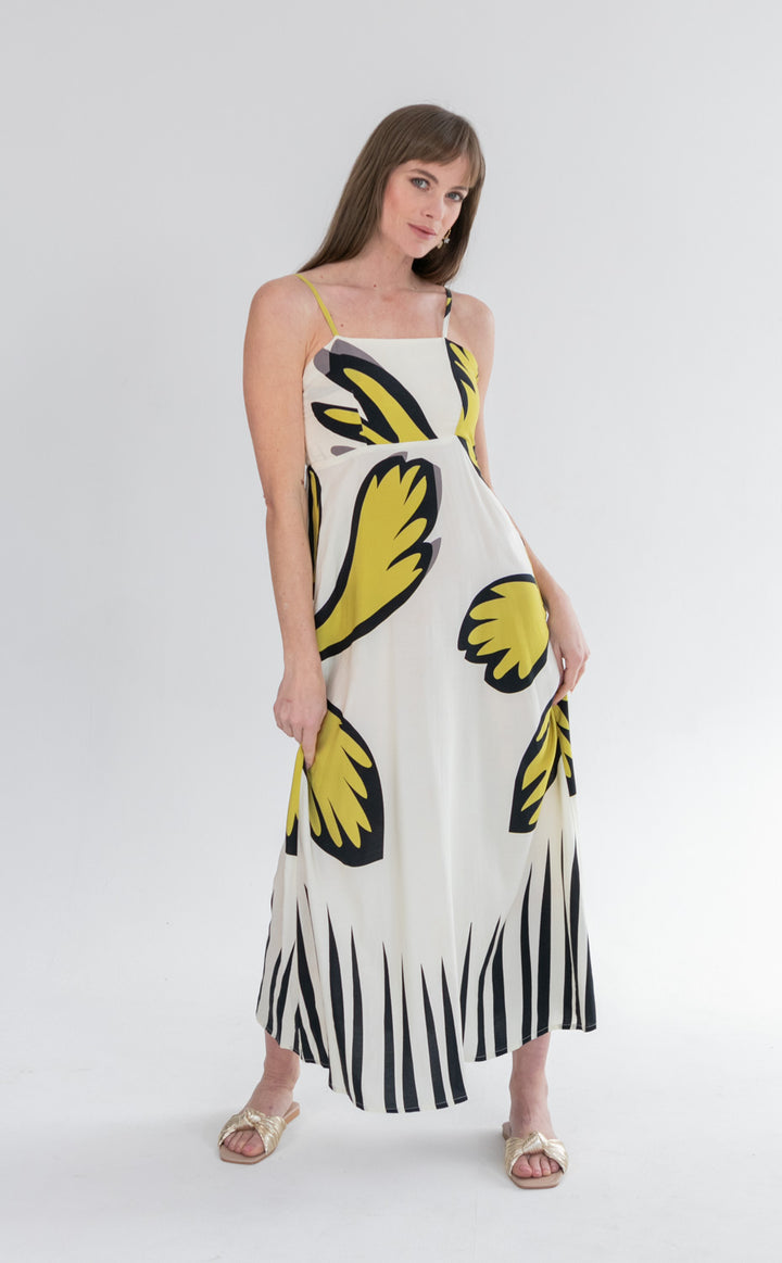 Calista Dress Large Floral Border Print-DRESSES-kindacollection-Kinda
