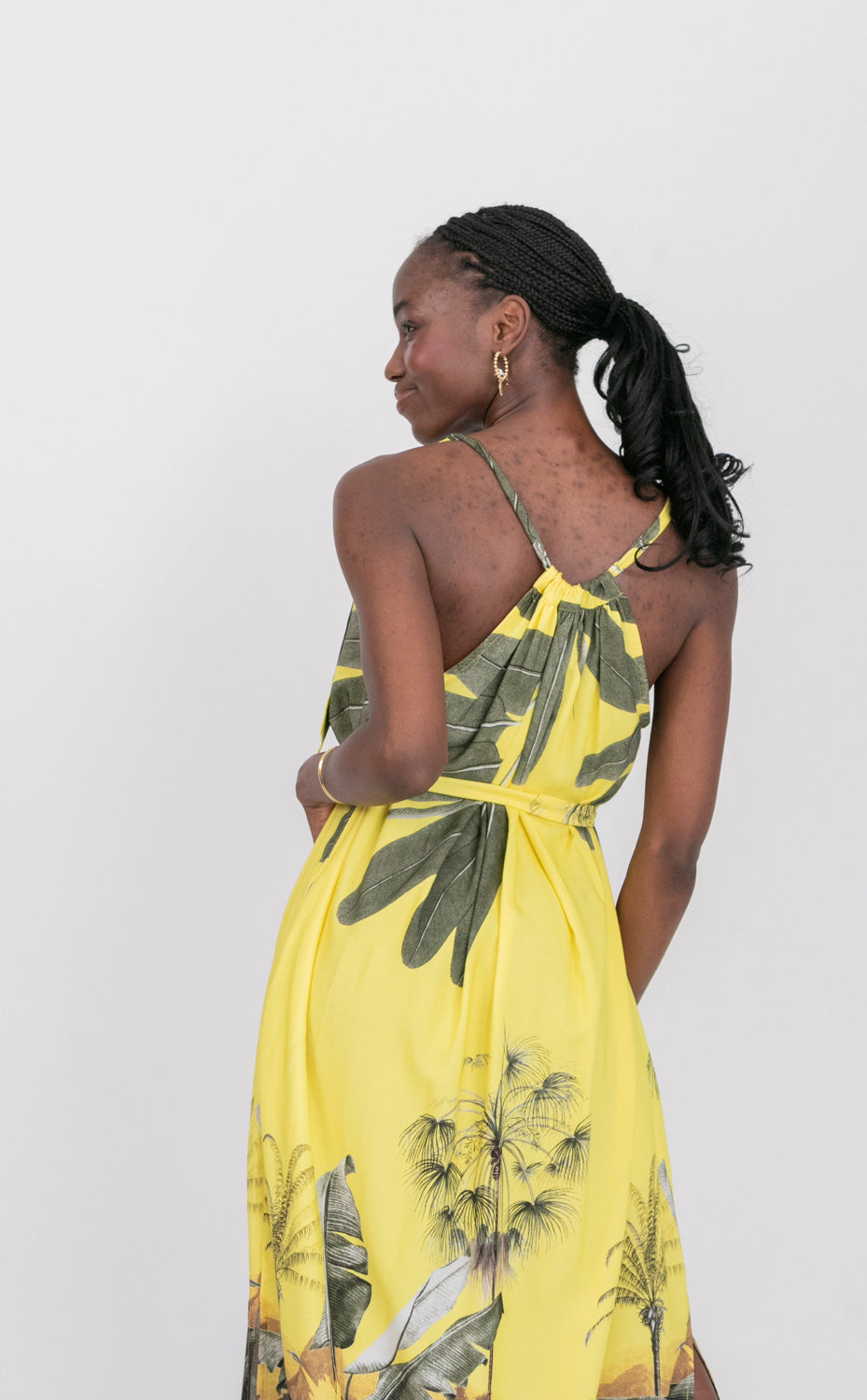 Abi Dress Yellow Palm Print-DRESSES-kindacollection-Kinda