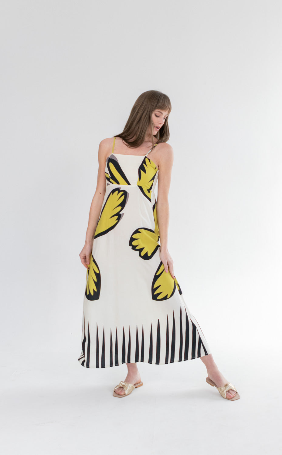Calista Dress Large Floral Border Print-DRESSES-kindacollection-Kinda