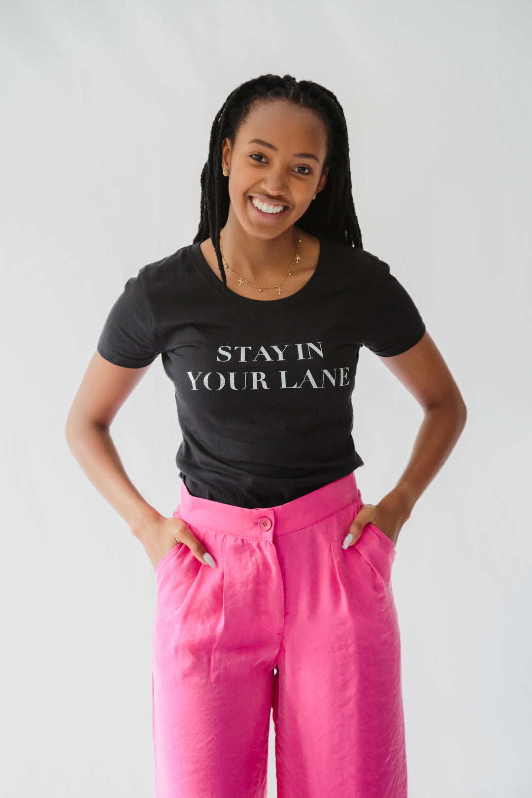 Stay In Your Lane Tee Black/Silver Glitter-TOPS-kindacollection-Kinda